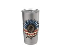 Girasol Bandera Americana Floral Patriótica Gráfico 4 de Julio Vaso térmico de acero inoxidable de doble pared