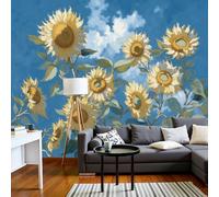 Girasol Cielo Azul Wall Murals, estilo de pintura al óleo Non-self-adhesive amarillo - Gran Foto Mural para Sala de Estar, Dormitorio y Oficina 350x256cm