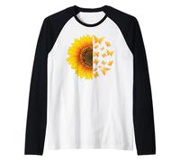 Girasol con Mariposas Voladoras Hippie Bohemia Mujer Regalo Camiseta Manga Raglan