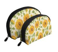 Girasol Dibujado, Bolsa de Maquillaje de Concha, Monedero pequeño para Mujer, Bolsa de artículos de tocador, Bolsa de cosméticos, 2 Piezas