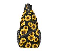 Girasol Floral Amarillo Negro Sling Bag para Mujeres Hombres Crossbody Mochila Senderismo Viaje Mochila Pecho Bolsa de Hombro
