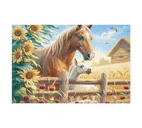 Girasol Flower Sea Caballo Puzzles 1000 Piezas Decorativo Hogar Fauna Silvestre Obra De Arte Rompecabezas Familiar para Adultos Desafío Intelectual DIY Creativo 1000 PCS