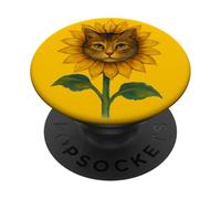 Girasol gatito gato lindo diseño floral gato para jardineros PopSockets PopGrip Adhesivo