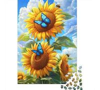Girasol Mariposa Azul Puzzle de 1000 Piezas Papel Puzzle para Adultos Puzzle para Toda la Familia Relajación Decoración Regalo 52x38cm/1000pcs
