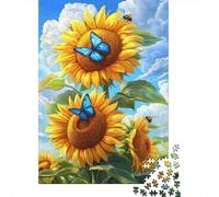 Girasol Mariposa Azul Puzzle de 1000 Piezas Puzzle para Adultos Papel Escena Natural Decoración Hogar Regalo Familiar Relajante 52x38cm/1000pcs