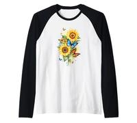 Girasol Otoño Amor Floral, Acuarela Camiseta Manga Raglan