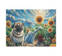 Girasol Pug Lindo de jardín Puzzles 500 Piezas Estera Portátil Animal Pet Doll Rompecabezas para Adultos Desafío Intelectual Aliviar Estrés Decoración Hogar 3D 500 PCS