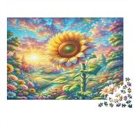 Girasol Rompecabezas clásico de cartón de Girasol en Prado de Flores Vibrante, Regalo de Entrenamiento Cerebral para Adultos 52x38cm/1000 Piezas