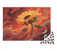 Girasol Rompecabezas de Papel Grueso de Girasol con fénix y Cintas de Fuego, para Personas Mayores, Regalo Relajante de Amigo Invisible 38x26cm/1000 Piezas