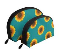 Girasol Sin Costuras sobre Fondo Verde Azulado, Bolsa de Maquillaje de Concha, Monedero pequeño para Mujer, Bolsa de artículos de tocador, Bolsa de cosméticos, 2 Piezas