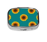 Girasol sin costuras sobre fondo verde azulado, pastillero Meta con 2 compartimentos, organizador portátil