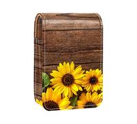 Girasol sobre caballete de madera para pintalabios, estuche portátil para lápices labiales, mini caja de almacenamiento para lápices labiales de viaje con espejo para mujeres, Varios colores, 9.5x2x7 cm/3.7x0.8x2.7 in