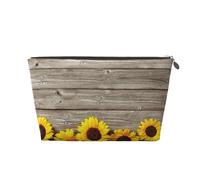 Girasol sobre Madera rústica, Bolsa de artículos de tocador Bolsa de Maquillaje Bolsa de cosméticos Bolsa de artículos de tocador de Viaje portátil