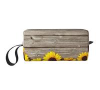 Girasol sobre Madera rústica, Bolsa de Maquillaje Bolsa de cosméticos Bolsa de artículos de tocador de Viaje portátil Bolsa de Maquillaje