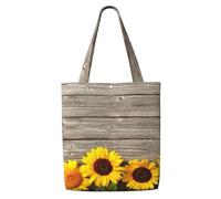 Girasol sobre madera rústica,Bolsas de supermercado reutilizables, bolsas de compras, bolsas de lona de gran capacidad, bolso de hombro