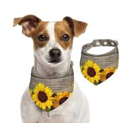 Girasol sobre Madera rústica,Pañuelos de algodón para Perros, Bufandas Ajustables para Mascotas,S