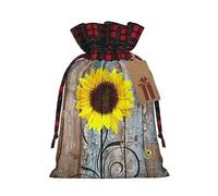 Girasol sobre panel de madera vieja coloreado, decoración de Navidad, bolsa de regalo con cordón, bolsas de regalo de Halloween y cumpleaños, bolsas de regalo reutilizables multiusos