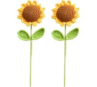 Girasol Tejido a Mano de 15,7 Pulgadas, Girasoles Artificiales con Tallos, Flor de Ganchillo Tejida a Mano, Flores Falsas para el hogar, Bodas, Fiesta