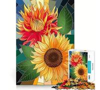 Girasol Vibrante (Dalia en vidriera) Rompecabezas 1000 Juego de Memoria Mental de Alta precisión Manualidad de Corte Desafío Cerebral Interactivo para el hogar (38x26cm)