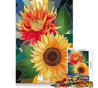 Girasol Vibrante (Dalia en vidriera) Rompecabezas de 1000 Piezas para Adultos Mejora la Memoria Tiempo Bien invertido Corte de Calidad (38x52cm)