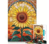 Girasol Vibrante en vidriera,Rompecabezas de 1000 Piezas para Adultos,Juego de Memoria Cerebral,Encaje Huecos,Actividad Relajante para la Mente (38x26cm)