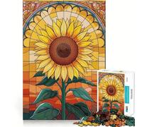 Girasol Vibrante en vidriera,Rompecabezas de 1000 Piezas para Adultos,Juguete Que desafía la Mente,Corte preciso,alineación, Actividad Divertida para Toda la Familia (50x75cm)