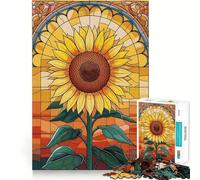 Girasol Vibrante en vitral,Rompecabezas de 1000 Piezas,Juguete de construcción Focus,Ajuste Espacios,Actividad gratificante para días lluviosos (38x52cm)