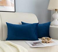 GIRASOLE HOME Par de fundas de cojín de terciopelo para sofá y cama, fundas de cojín, antiácaros e hipoalergénicas, decoración del hogar con cremallera invisible, 2 unidades (30 x 50 cm, azul)