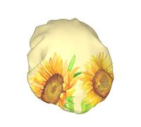 Girasoles Acuarela Pintados A Mano Gorro de ducha, gorro de dormir, gorro de baño elástico impermeable de doble capa, gorro de baño reutilizable