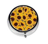 Girasoles amarillos. Este pequeño pastillero redondo de viaje de tres compartimentos es perfecto para almacenar medicamentos diarios, vitaminas y sobre la marcha.