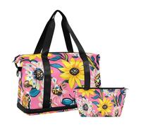 Girasoles amarillos pintura al óleo bolsa de deporte retro bolsa de gimnasio bolsa de artículos personales con bolsa de cosméticos de gimnasio gran capacidad, pintura al óleo con girasoles amarillos