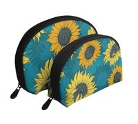 Girasoles Amarillos sobre Fondo Azul, Bolsa de Maquillaje de Concha, Monedero pequeño para Mujer, Bolsa de artículos de tocador, Bolsa de cosméticos, 2 Piezas