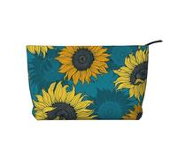 Girasoles Amarillos sobre Fondo Azul,Neceser de Pana, Neceser de Maquillaje portátil, Neceser de Viaje