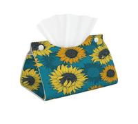 Girasoles Amarillos sobre un Fondo Azul, Funda para Caja de pañuelos con Cierre, Reutilizable, Decorativa para baño, Sala de Estar, Dormitorio, Oficina y Coche.