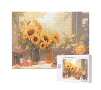 Girasoles bajo el alféizar de la ventana, rompecabezas de madera, 500 piezas, rompecabezas horizontal, ocio familiar y desafío cerebral