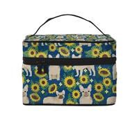 Girasoles Bulldog Francés, Bolsa de Maquillaje Bolsa de cosméticos Bolsa de artículos de tocador de Viaje portátil Estuche para lápices Bolsa de artículos de tocador