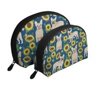 Girasoles Bulldog Francés, Bolsa de Maquillaje de Concha, Monedero pequeño para Mujer, Bolsa de artículos de tocador, Bolsa de cosméticos, 2 Piezas
