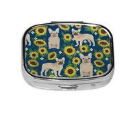 Girasoles Bulldog Francés, Pastillero cuadrado para bolsillo o monedero, pequeño contenedor de pastillas, organizador de pastillas de viaje