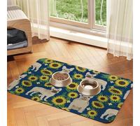 Girasoles de Bulldog francés,Tapete para Comida de Mascotas, manteles Individuales de Cuero sintético para Gatos y Perros,30x45cm