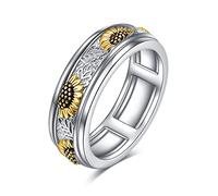 Girasoles Flor Ansiedad Spinner Anillos Plata de Ley Girasoles Girasoles Anillos de Humor Giratorios Anillo de Alivio del Estrés Regalo