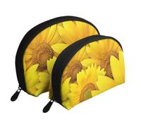 Girasoles Flores Amarillas Estampadas, Bolsa de Maquillaje de Concha, Monedero pequeño para Mujer, Bolsa de artículos de tocador, Bolsa de cosméticos, 2 Piezas