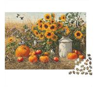 Girasoles Jardín Rural Puzzle de 1000 Piezas Papel Puzzle para Adultos Escena de Cosecha Otoñal Relajación Enfoque Interacción Familiar Regalo Hogar 52x38cm/1000pcs