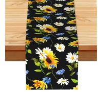 Girasoles Manzanilla Impreso,Camino de Mesa de Lino sintético para el hogar, Fiestas, comedores, 33 x 183 cm