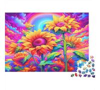 Girasoles psicodélicos 1000 Piezas Cartón Resistente Rompecabezas Clásicos Fans De Adolescentes 12-18 Años Alivio del Estrés Decoración De Paredes 38x26cm/1000pcs