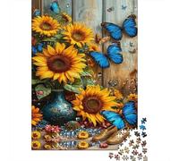 Girasoles Rompecabezas Premium De 1000 Piezas Cartón Grueso Mariposas Azules Antistrés, Entretenimiento Familiar, Regalo Ideal para Días De Lluvia Y Actividad Indoor 70x50cm/1000pcs