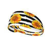 Girasoles sobre Fondo de Rayas Blancas y Negras,Banda Deportiva para el Sudor Unisex, Multiusos, elástica para el Pelo