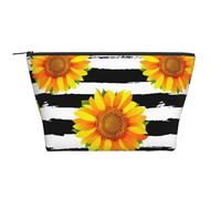 Girasoles sobre Fondo de Rayas Blancas y Negras, Bolsa de artículos de tocador Bolsa de Maquillaje Bolsa de cosméticos Bolsa de artículos de tocador de Viaje portátil