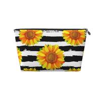 Girasoles sobre Fondo de Rayas Blancas y Negras, Bolsa de artículos de tocador Bolsa de Maquillaje Bolsa de cosméticos Bolsa de artículos de tocador de Viaje portátil