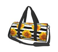Girasoles sobre Fondo de Rayas Blancas y Negras, Bolsa de Viaje de Gran Capacidad, Bolso Redondo, Bolsa de Viaje Deportiva, Bolsa de Mano, Bolsa de Fitness