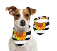Girasoles sobre Fondo de Rayas Blancas y Negras,Pañuelos de algodón para Perros, Bufandas Ajustables para Mascotas,L